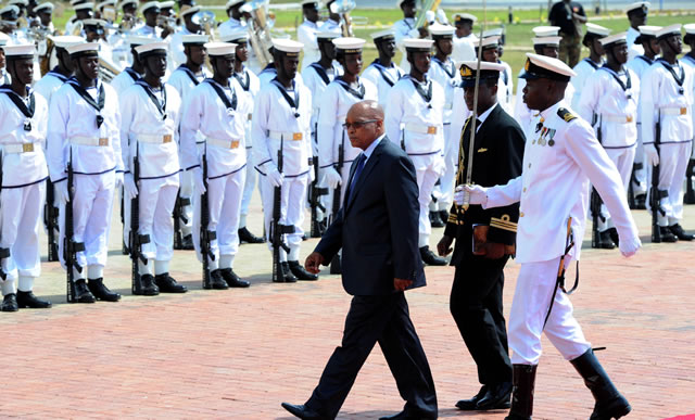 President Zuma inspecting the military guard at Flagstaff House during in Ghana. Source: GCIS 