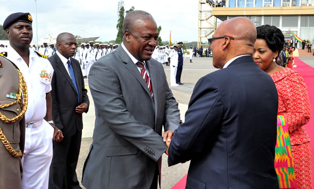 President Zuma and Ghanaian President Dramani Mahama at the end of his State visit in Ghana. Source: GCIS