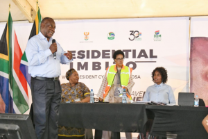 President Ramaphosa addresses communities gathered at the Northern Cape imbizo.