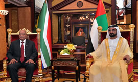 President Jacob Zuma with the Prime Minister of the United Arab Emirates, Sheikh Mohammed bin Al Rashid Maktoum at the Zabeel Royal Palace, Dubai. Source: GCIS