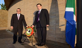 International Relations and Cooperation Deputy Minister Luwellyn Landers and Cuba’s First Deputy Minister Medina Gonzàlez  at a wreath-laying ceremony and tour of Freedom Park. GCIS
