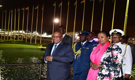 President Zuma received by Kenyan Minister of Foreign Affairs and International Trade, Amina Mohamed, during his arrival at Jomo Kenyatta International Airport in Nairobi. GCIS