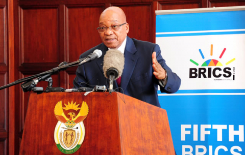 President Jacob Zuma briefing the media on the hosting of Brics Summit and the events that occurred in the Central African Republic. Sefako Makgatho Guest House, Pretoria, 25 March 2013. Source: GCIS