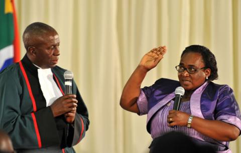 Labor Minister Mildred Oliphant being sworn in by Deputy Chief Justice Dikgang Moseneke. Source: GCIS