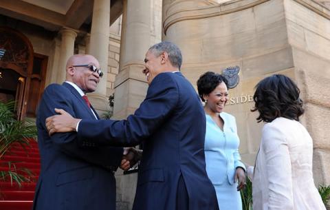 President Zuma and his wife Tobeka Zuma with US President Barack Obama and his wife Michelle Obama at the Union Buildings. Source: GCIS