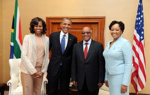 President Zuma and his wife Tobeka Zuma with US President Barack Obama and his wife Michelle Obama at the Union Buildings. Source: GCIS