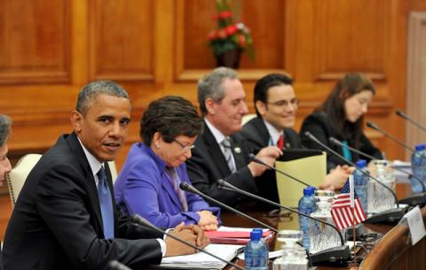 US President Barack Obama and his delegation at the Union Buildings. Source: GCIS