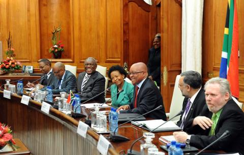 President Zuma and his delegation at the Union Buildings. Source: GCIS