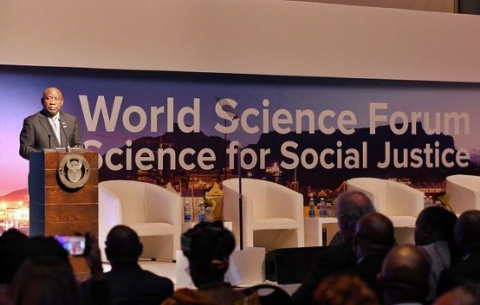 President Cyril Ramaphosa at the World Science Forum opening ceremony.
