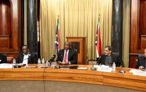 President Cyril Ramaphosa, and some Cabinet Ministers, at the meeting with Steel and Engineering Industries Federation of Southern Africa (SEIFSA) at the Union Buildings in Pretoria.