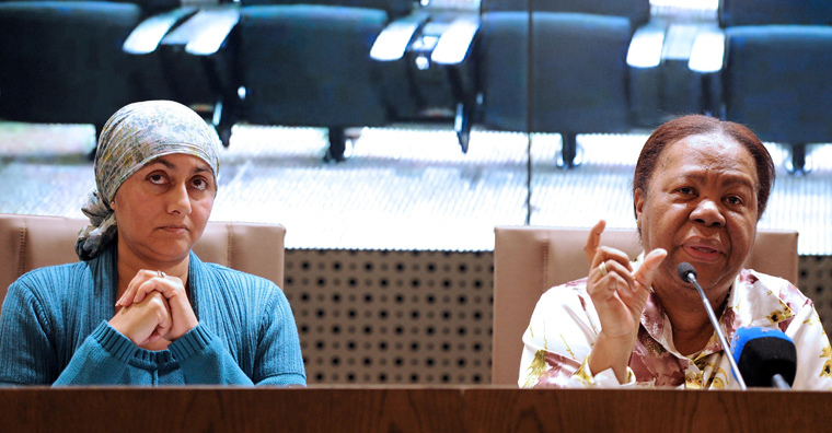 Minister of Home Affairs Naledi Pandor with Deputy Minister Fatima Chohan addressing media on introduction of smart card Identity Document. Held at Government Communication and Information System (GCIS) in Pretoria. Source: GCIS