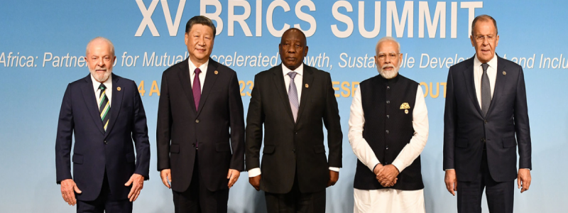 President Ramaphosa with the leaders of BRICS at the Summit in 2023.