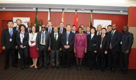 Minister Nkadimeng (in pink) at the BRICS Urbanisation Forum.