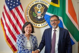 United States Trade Representative Katherine Tai with South Africa's Trade Minister Ebrahim Patel.