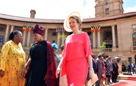 Her Majesty Queen Mathilde of the Belgians with Social Development Minister Lindiwe Zulu at the Union Buildings on Thursday, 23 March.