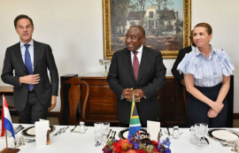 President Cyril Ramaphosa hosts a luncheon in honour of Prime Minister Mark Rutte of the Netherlands and Prime Minister Mette Frederiksen of Denmark during a joint working visit held at the Sefako M. Makgatho Presidential Guesthouse in Tshwane.