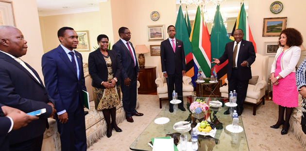 Senior members of government meet, including President Ramaphosa, meet Zambian President Edgar Lungu.