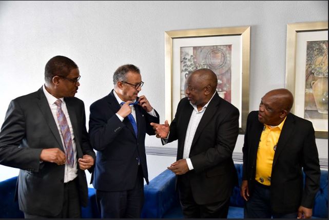 President Cyril Ramaphosa receives courtesy call from Dr Tedros Ghebreyesus of the World Health Organisation, who is on a visit to South Africa.