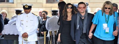 Irish rock star and UN ambassador, Bono, attends President Mandela's funeral.