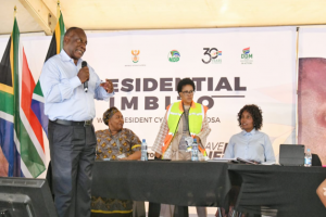 President Ramaphosa addresses communities gathered at the Northern Cape imbizo. President Ramaphosa addresses communities gathered at the Northern Cape imbizo.