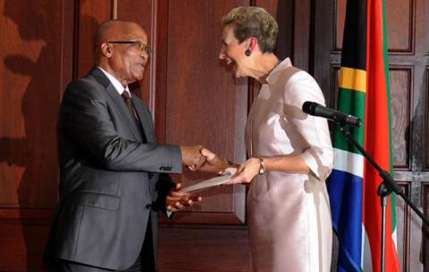 President Zuma receives letters of credence from Judith Anne MacGregor from the United Kingdom of Great Britain. Source: GCIS