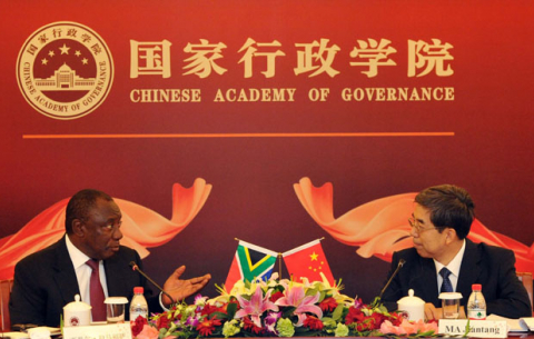 Deputy President Cyril Ramaphosa and Executive President of the Chinese Academy of Governance, Ma Jiantang in Beijing, China