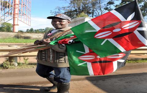 Flags on sale during the inauguration ceremony held at the Kasarani sports complex in Nairobi. Source: GCIS