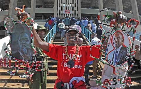 Supporters arriving during the inauguration ceremony held at the Kasarani sports complex in Nairobi. Source: GCIS