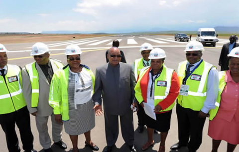 President Zuma with Cabinet ministers at the newly built runway at Umthatha airport. Source: GCIS