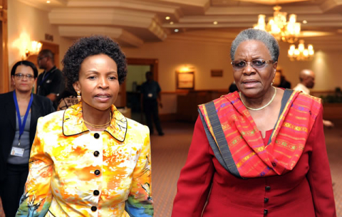 Minister Nkoana-Mashabane arriving with her Counterpart Netumbo Nandi-Ndaitwah before the Ministerial Bi-National Commission. Source: GCIS