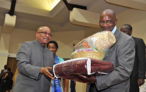 President Zuma handing out blankets and food parcels to elderly people at the launch of Older Persons week launch in Pretoria. Source: GCIS