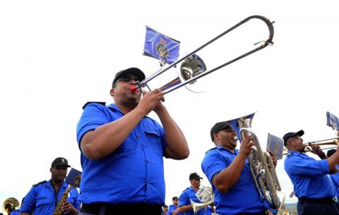 Members of the South African National Defence Force brass band preparing for the funeral of former President Nelson Mandela in Qunu. Source: GCIS