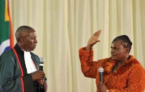 Minister of Communications Faith Muthambi being sworn in by Deputy Chief Justice Dikgang Moseneke. Source: GCIS