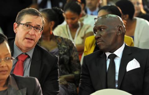Deputy Minister of Justice and Correctional Services John Jeffreys and Deputy Minister of Agriculture Bheki Cele at the swearing-in ceremony. Source: GCIS
