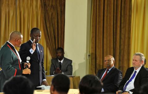 Public Service and Administration Minister Collins Chabane being sworn in by Chief Justice Mogoeng Mogoeng. Source: GCIS