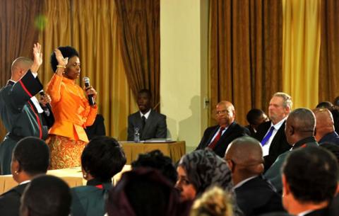 Minister of International Relations and Cooperation Maite Nkoana-Mashabane being sworn in by Chief Justice Mogoeng Mogoeng. Source: GCIS