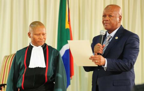 Minister in The Presidency Jeff Radebe being sworn in by Chief Justice Mogoeng Mogoeng. Source: GCIS