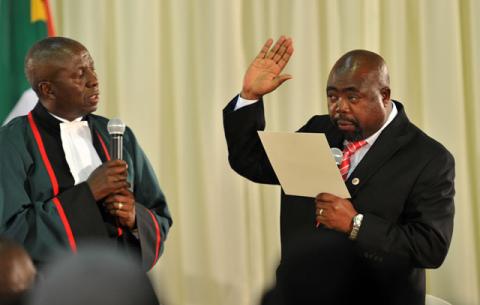 Public Works Minister Thulas Nxesi being sworn in by Deputy Chief Justice Dikgang Moseneke. Source: GCIS