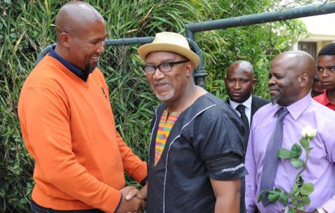 Mandla Mandela with musician Sipho Hotstix Mabuse and actor Patric Shai at the Mandela house in Houghton. Source: GCIS