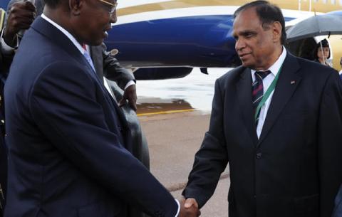 International Relations Deputy Minister Ebrahim Ebrahim receiving Chad President Idriss Deby on his arrival at Waterkloof Air Force Base in Pretoria to attend the funeral of former President Nelson Mandela. Source: GCIS