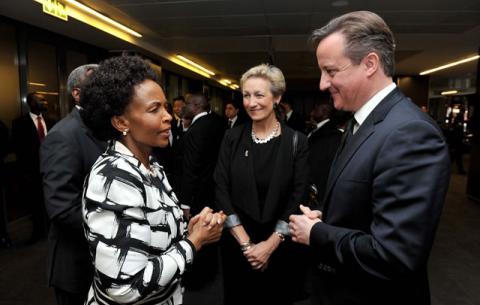 International Relations Minister Maite Nkoana-Mashabane with British Prime Minister David Cameron. Source: GCIS