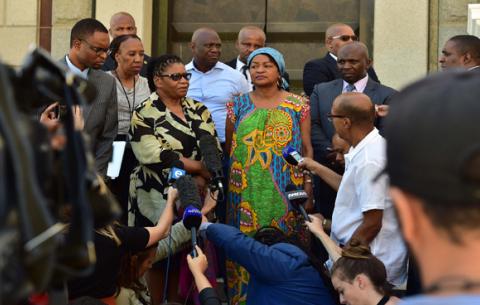 Parliament Presiding Officers, Speaker Baleka Mbete and NCOP Chairperson Thandi Modise addressing a media briefing to announce the Postponement of SONA 2018. Cape Town. GCIS