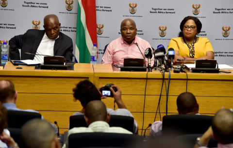 Ministers Senzeni Zokwana, Des Van Rooyen and Nomvula Mokonyane brief on the drought.