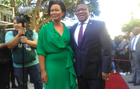 Police Minister Fikile Mbalula and his wife Nokuzola arrive for SONA 2018 in Parliament.