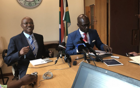 Home Affairs Minister Malusi Gigaba, with DG Mkuseli Apleni, briefs media in Cape Town on the Gupta naturalisation application.