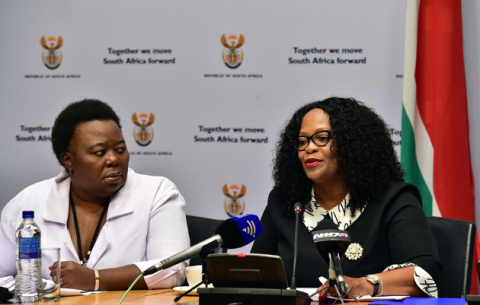 Communications Minister Nomvula Mokonyane (right) briefs media on VAT and other issues from the Cabinet meeting.