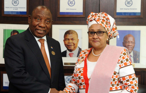 President Ramaphosa with SADC Executive Secretary, Dr Stergomena Lawrance Tax.