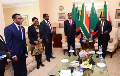 Senior members of government meet, including President Ramaphosa, meet Zambian President Edgar Lungu.