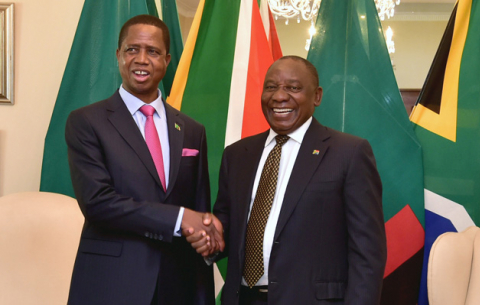 Zambian President Edgar Lungu and President Cyril Ramaphosa in Tshwane.