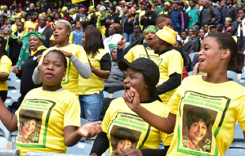 Thousands of people at the official Memorial Service of the late Mama Winnie at Orlando Stadium in Soweto. 